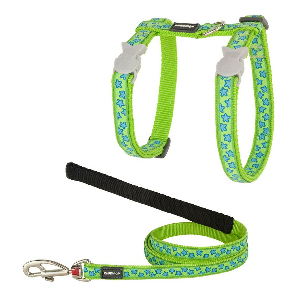 Adjustable Cat Harness with Leash - Turquoise Star Design